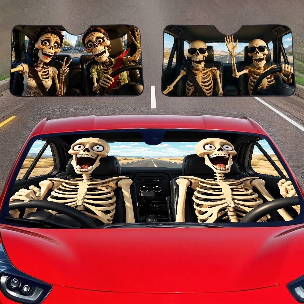 Windshield Sun Shade - Skull Couple Driving Car SunShade Windshield