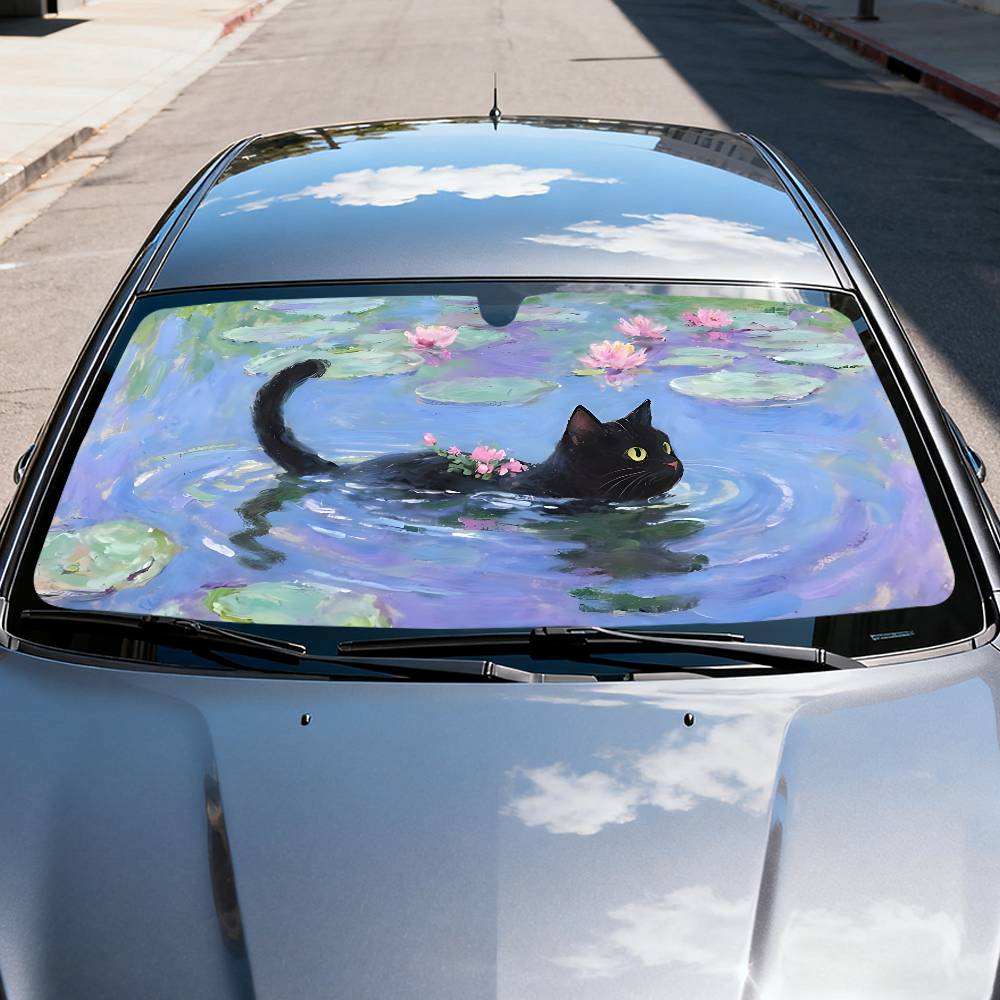 Cartoon Cat In Lotus Leaf Car  - Windshield Sun Shade ulasan dan harga